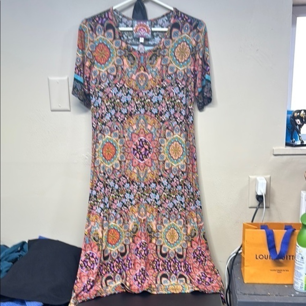 Johnny Was Mandala Swing Midi Bohemian Boho Floral Tea bamboo blend Dress s